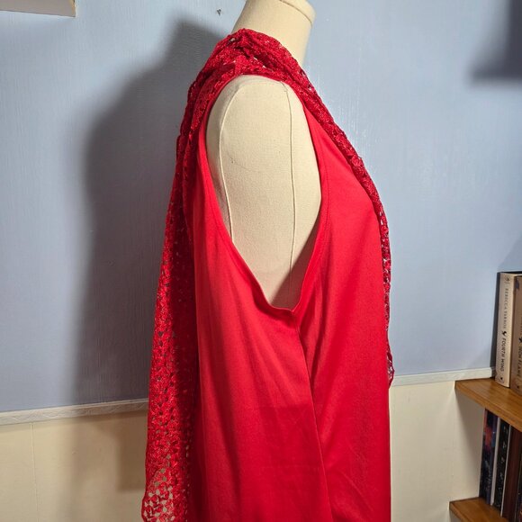 Jade Mood 3X Vibrant Red Tank Top Crocheted Overlay Poncho Shawl - Picture 5 of 10